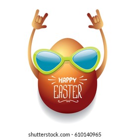 vector happy easter greeting card with funky rock n roll hipster golden egg. vector spring easter party poster or  background