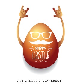 vector happy easter greeting card with funky rock n roll hipster golden egg. vector spring easter party poster or  background