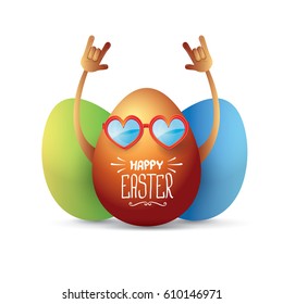 vector happy easter greeting card with funky rock n roll hipster golden egg. vector spring easter party poster or  background