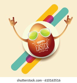 vector happy easter greeting card with funky rock n roll hipster golden egg. vector spring easter party poster or  background