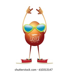 vector happy easter greeting card with funky rock n roll hipster golden egg. vector spring easter party poster or  background