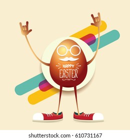 vector happy easter greeting card with funky rock n roll hipster golden egg. vector spring easter party poster or  background