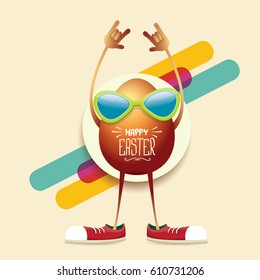 vector happy easter greeting card with funky rock n roll hipster golden egg. vector spring easter party poster or  background