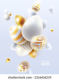Vector Happy Easter holiday background with abstract composition of 3d Easter eggs. Banner template