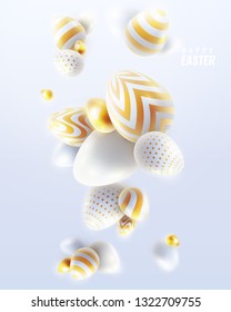 Vector Happy Easter holiday background with abstract composition of 3d Easter eggs. Banner template