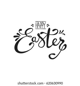 Vector happy Easter logotype. Line art style. Isolated on white background. Black and white.