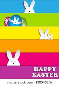 Vector - Happy Easter Rabbit Bunny on Rainbow Background