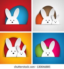 Vector - Happy Easter Rabbit Bunny on Orange Background