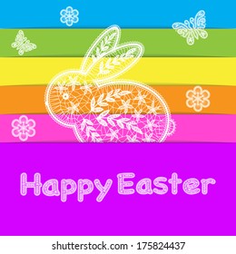 Vector - Happy Easter Rabbit Bunny on Rainbow Background