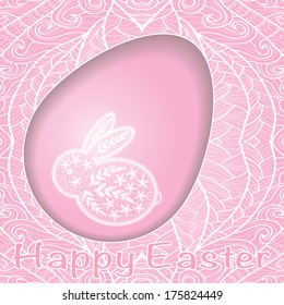 Vector - Happy Easter Rabbit Bunny on pink lace Background