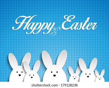 Vector - Happy Easter Rabbit Bunny on Blue Background