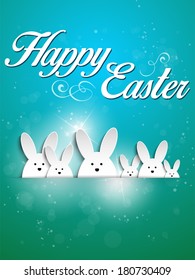 Vector - Happy Easter Rabbit Bunny on Blue Background