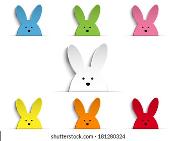 Vector - Happy Easter Rabbit Bunny Set Cartoon