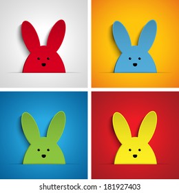 Vector - Happy Easter Rabbit Bunny Set Cartoon