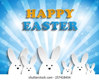 Vector - Happy Easter Rabbit Bunny on Blue Background
