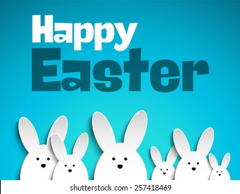 Vector - Happy Easter Rabbit Bunny on Blue Background