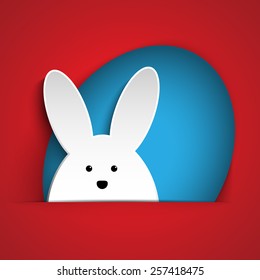 Vector - Happy Easter Rabbit Bunny on Red Background