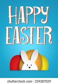 Vector - Happy Easter Rabbit Bunny on Blue Background
