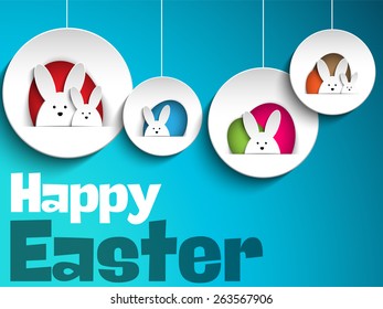 Vector - Happy Easter Rabbit Bunny on Blue Background