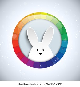 Vector - Happy Easter Rabbit Bunny on Rainbow Background