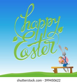 Vector - Happy Easter Rabbit Bunny on Blue Background