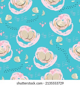 vector happy easter seamless pattern broken egg with traces of hatched chickon pink texture background isolated vector hand drawn happy easter greeting card