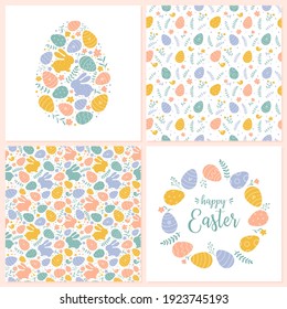 Vector Happy Easter templates and seamless patterns. Suitable for spring Easter cards and invitations.
