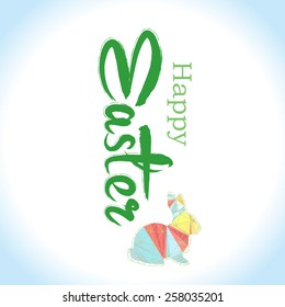 Vector: Happy Easter Typographical Background with easter bunny, easter rabbit
