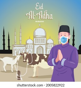 vector happy eid al-adha and viral sacrificial animals. can be used for advertisements, banners, moving videos and greeting cards, icons, brands