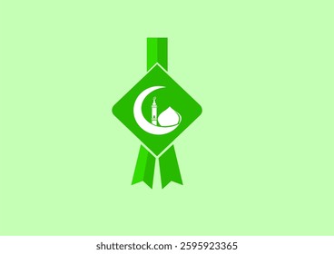 vector happy eid al-fitr with ketupat and mosque symbol.
very suitable for use as a greeting sign and others.