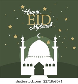 eid mubarak feliz vectorial 
en color verde y dorado