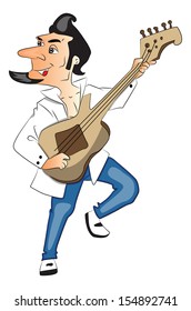 Vector of happy and excited young man playing guitar.