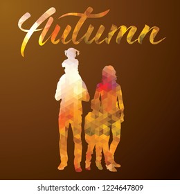 Vector Happy Family and Autumn Portrait. Illustration of Parents With Children