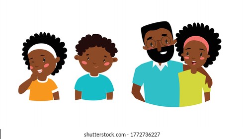 Vector happy family. Cartoon afro american family.
