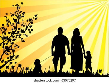 vector happy family and a dog