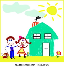 Vector Happy Family Drawing