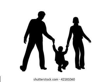 vector happy family with hanging boy