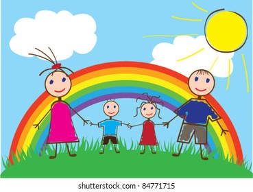vector happy family and rainbow
