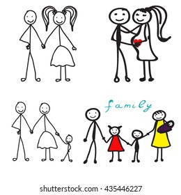   vector, happy family,Stick Figure