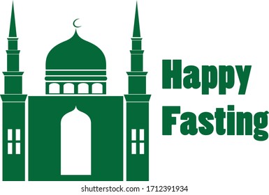 Vector of happy fasting greeting with green mosque