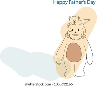 Vector of Happy father family holiday. little bear riding father's neck. Concept of Kids design drawing for their daddy.   