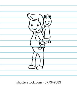 Vector of happy father and son hugging with love for Father's day 
