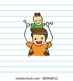 Vector of happy father and son hugging with love for Father's day 