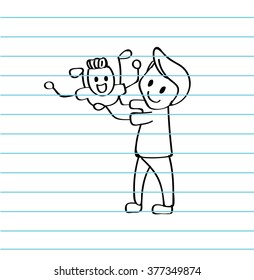 Vector of happy father and son playing with love for Father's day 