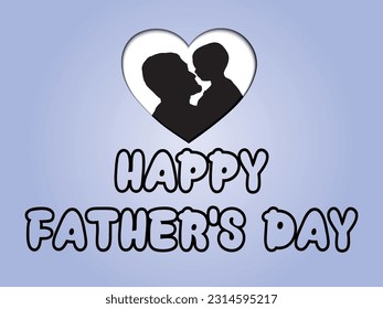 Vector Happy Fathers Day calligraphic inscription for greeting card, festive poster etc. Father's silhouette on heart shape.