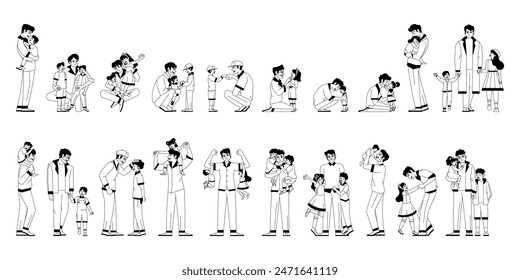 Vector Happy Fathers Day Cartoon Dad Son Or Daugther Set Illustration Isolated