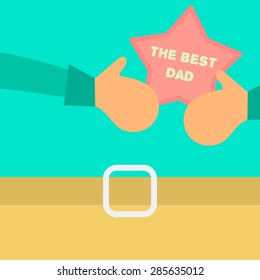 Vector Happy Fathers Day concept with happy father and his gift