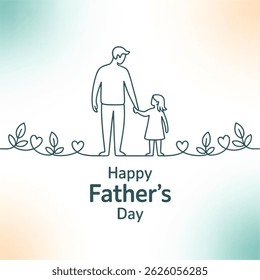 Vector Happy father's day with dad and child hand drawn illustration, Happy father's day one line illustration isolated on white background.EPS10