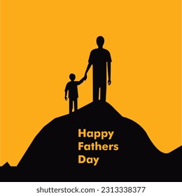 Vector happy father's day father and son holding hand together climbing mountain silhouette vector design