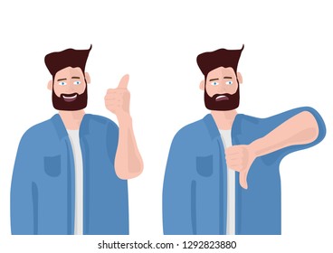 Vector Happy finger up man and sad finger down man